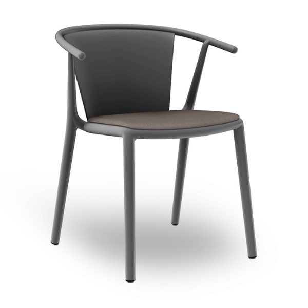 Woody Flat Polypropylene Poolside Dining Armchair with Padded Seat - Dark Grey/Coal