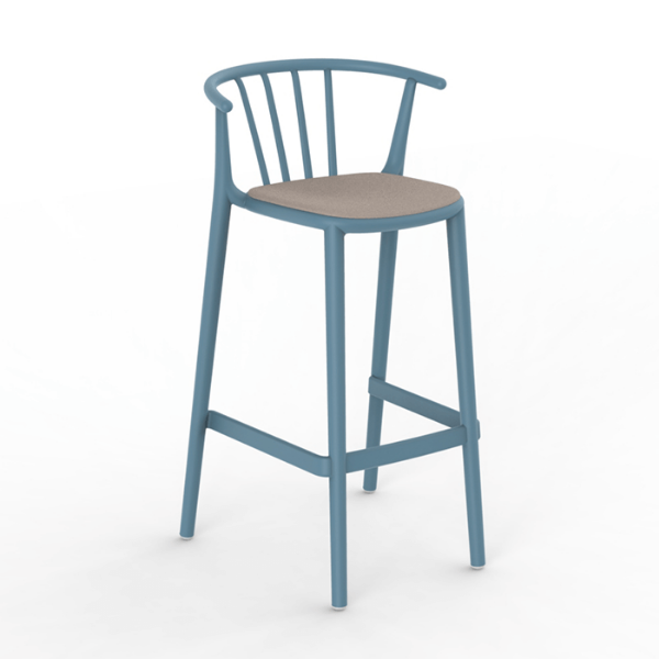 	Woody High Polypropylene Barchair with Padded Seat - Retro Blue / Linen