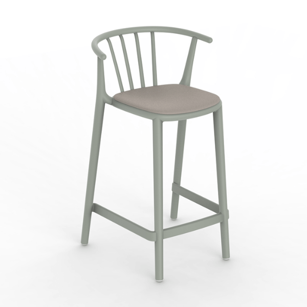 Woody Medium Polypropylene Balcony Chair with Padded Seat -  Green Grey / Linen