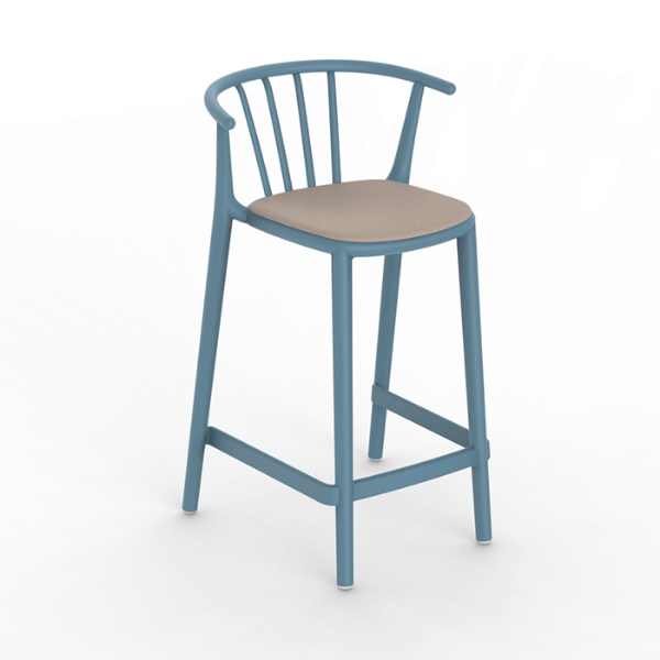 Woody Medium  Polypropylene Balcony Chair with Padded Seat  - Retro Blue / Linen 