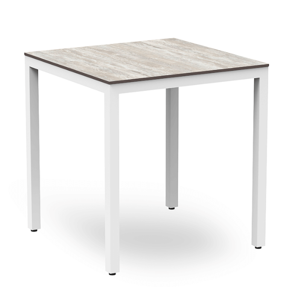 Barcino Compact 27.6” HPL Square Dining Table with Anodized Aluminum Frame - Washed Wood/White