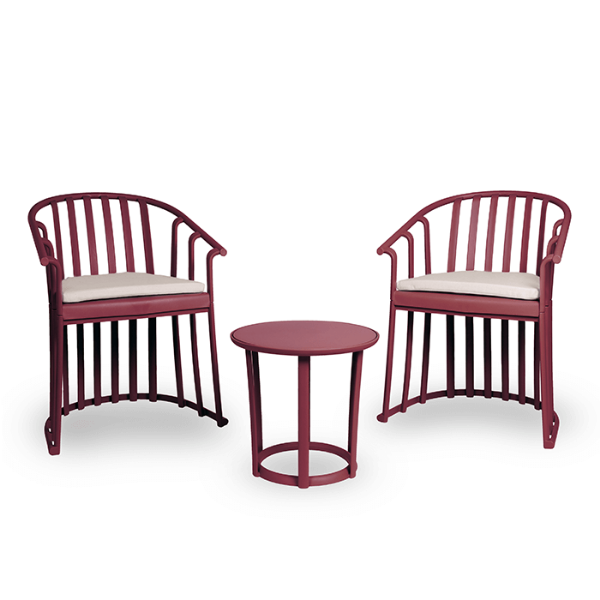 Raff Conversational Set with 2 Cushion Armchairs and 1 Side Table - Burgundy