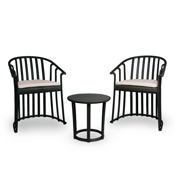 Raff Conversational Set with 2 Cushion Armchairs and 1 Side Table - Black