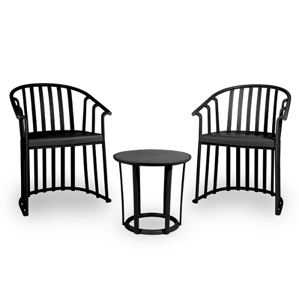 Raff Conversational Set with 2 Armchairs and 1 Side Table - Black