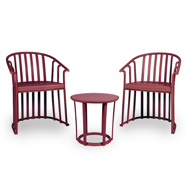 Raff Conversational Set with 2 Armchairs and 1 Side Table - Burgundy
