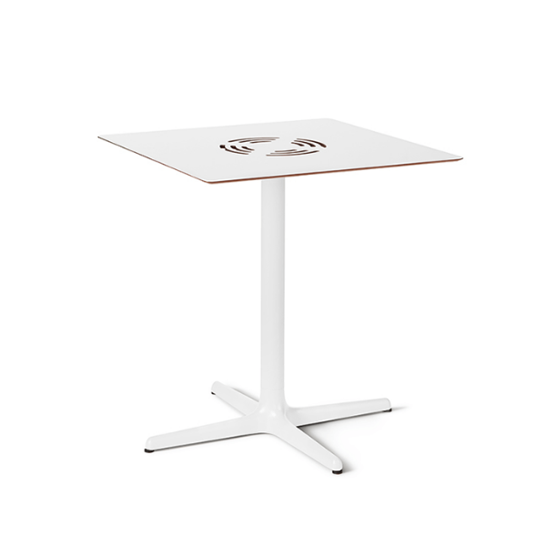 Toledo Air 27.6” Square Dining Patio Table with HPL Top and Painted Aluminum X Base - Ivory