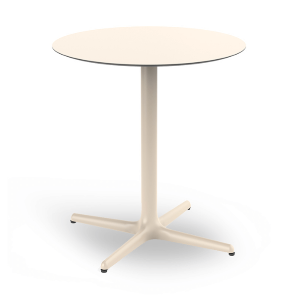 Toledo 27.6” Round Dining Patio Table with HPL Top and Painted Aluminum X Base - Ivory