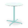 Toledo 27.6” Round Dining Patio Table with HPL Top and Painted Aluminum X Base - Light Blue