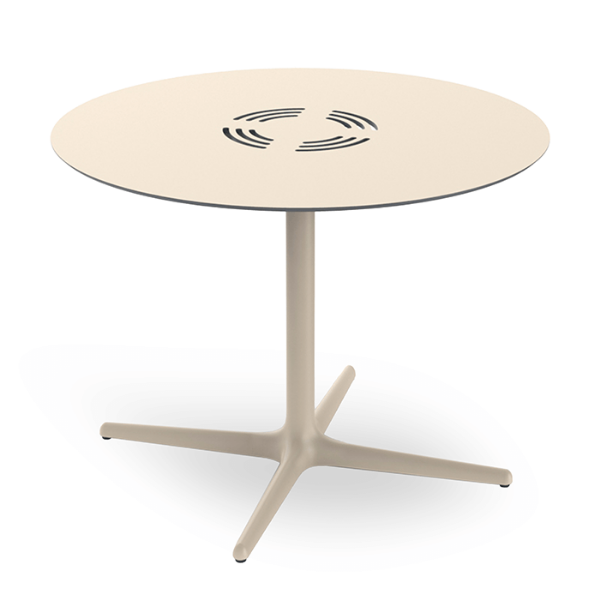 Toledo Air XL Round Dining Patio Table with HPL Top and Painted Aluminum X Base, 35.4” or 39.4” - Ivory