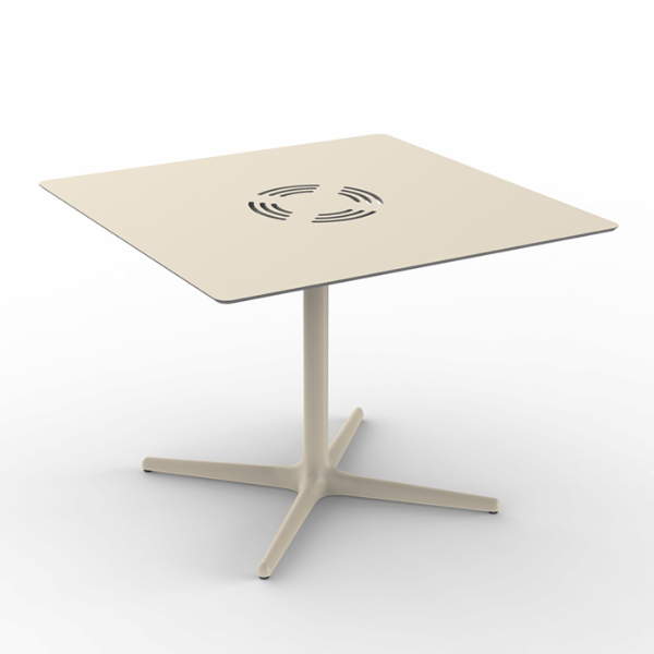 Toledo Air XL Square Dining Patio Table with HPL Top and Painted Aluminum X Base, 35.4” or 39.4” - Ivory