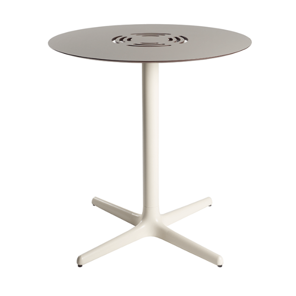 Toledo Air 27.6” Round Dining Patio Table with HPL Top and Painted Aluminum X Base - Ivory