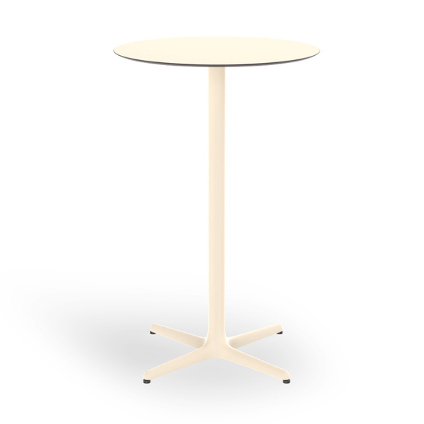 Toledo 27.6” High Round Bar Height with HPL Top and Painted Aluminum X Base - Ivory