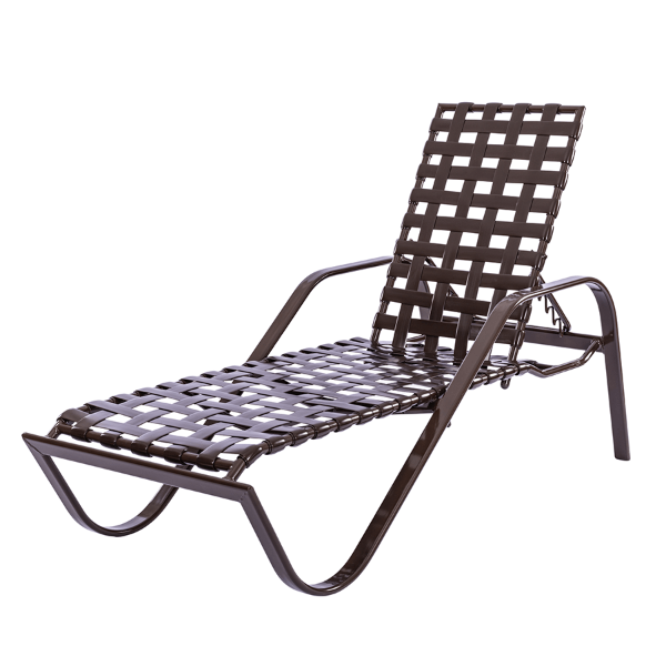 Waterfront Basketweave Vinyl Strap Pool Lounge Chair with Arms - 14” Seat Height