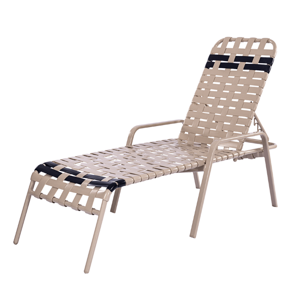 Resort Basketweave Vinyl Strap Pool Lounge Chair with Arms - 16” Elevated Seat Height
