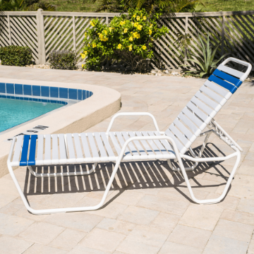 Commercial Vinyl Strap Chaise Lounges Hotel Pool Furniture Aluminum ...