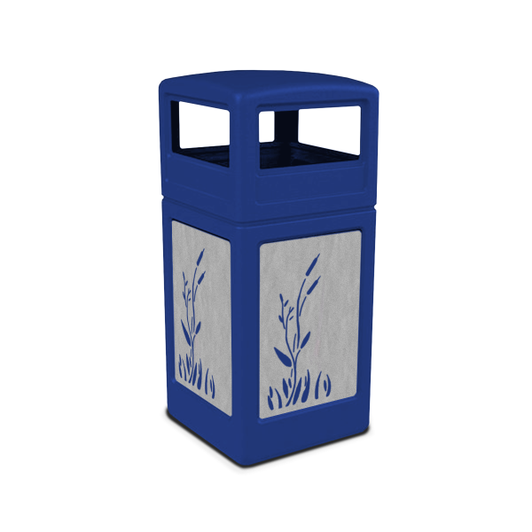 Picture of 42 Gallon Dome Top Plastic Trash Receptacle with Decorative Stainless Steel Panels - 34 lbs.