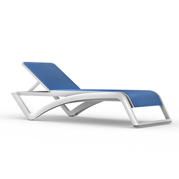 Blue on White - Sky Club Stackable Polypropylene Sling Chaise Lounge - FAST SHIPPING