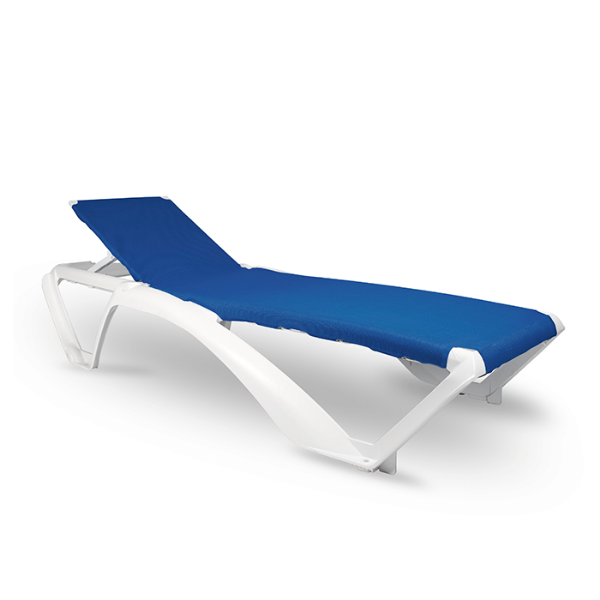 Marina Club Sunbed Stackable Polypropylene Sling Chaise Lounge - White / Blue