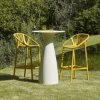 Baobab L 28” Round Bar Height Dining Table in Ivory with Yellow Bini Bar Chairs