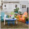 Polywood 38 Inch Round Conversation Table Pacific Blue with Arba and Tangerine Adirondack Chairs
