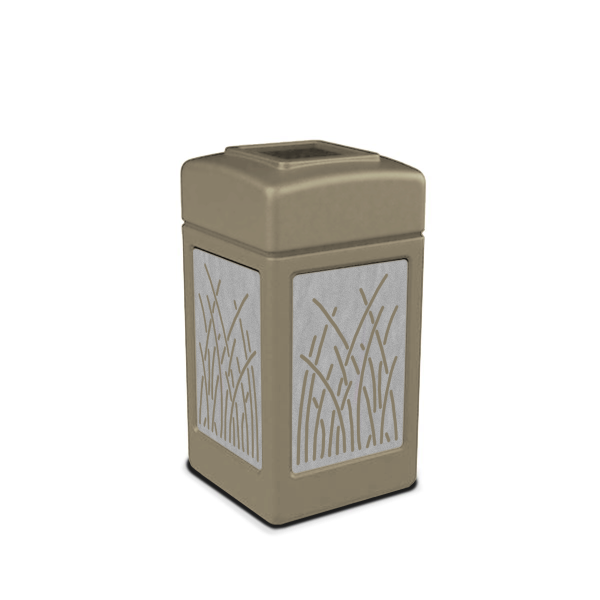 42 Gallon Open Top Plastic Trash Receptacle with Decorative Stainless Steel Panels	