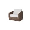 Boulevard wicker club chair with white cushions in hazel finish.