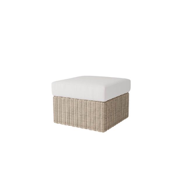 Boulevard wicker ottoman with white cushion in barley finish.
