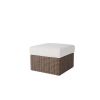 Boulevard wicker ottoman with white cushion in hazel finish.