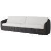 Outdoor wicker XL sofa in coal gray finish with white cushions for patio seating