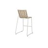 Back view of woven outdoor bar chair with barley seat and white frame