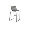 Rear view of woven outdoor bar chair in fog gray with graphite frame