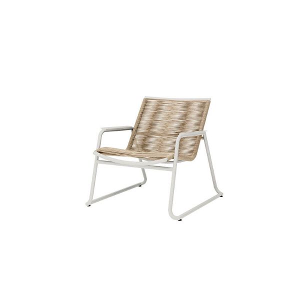 Outdoor woven club chair with barley finish and white frame for patio seating
