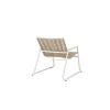 Back view of outdoor woven seat club chair in barley finish with white frame