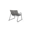 Rear view of outdoor woven club chair in fog gray finish with graphite frame