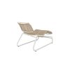 Reclined woven comfort chaise lounge in barley finish with white frame for resort seating