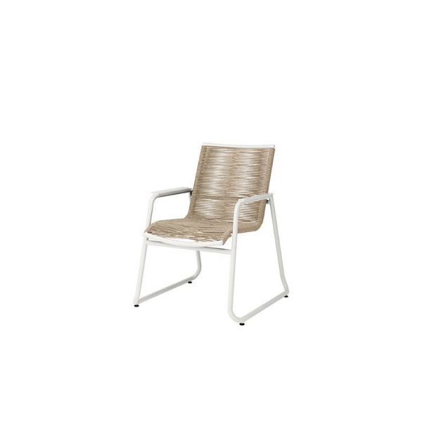 Cabana woven seat dining arm chair in Barley and Bone finish, front angle view