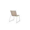 Back view of Cabana woven dining side chair in Barley and Bone wicker with white frame.