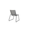 Back view of Cabana woven dining side chair in Fog and Graphite finish, with sturdy aluminum frame.