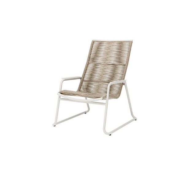 Commercial Cabana woven seat high back club chair in Barley and Bone finish with aluminum frame, front view
