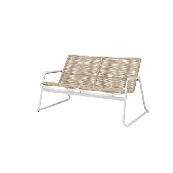 Cabana woven seat loveseat sofa in Barley and Bone finish with aluminum frame, front view for resort patio seating