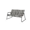 Commercial Cabana woven seat loveseat sofa in Fog and Graphite finish with durable aluminum frame, front angle view