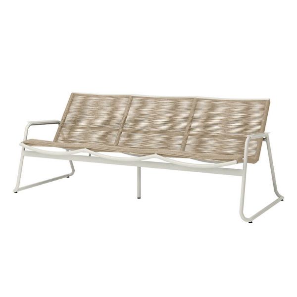 Commercial Cabana woven seat sofa in Barley and Bone finish with aluminum frame, front view