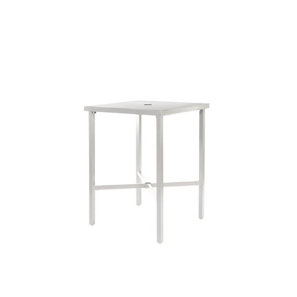 Cabana 30" square patio bar height table in Bone finish, durable outdoor high-top table for resorts and restaurants.
