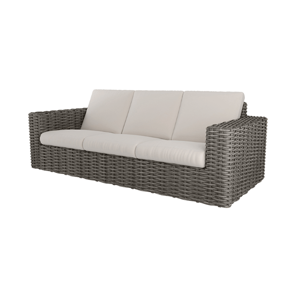 Mia Woven Cushion Sofa in Fog Gray Finish with Plush Cushions for Outdoor Lounge Areas
