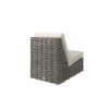 Back view of Mia Woven Cushion Armless Chair in Fog Gray Finish showcasing handwoven wicker detail