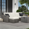 Mia Woven Cushion Sectional Sofa with Ottoman and Chaise in Fog Finish for Luxury Resort Patio