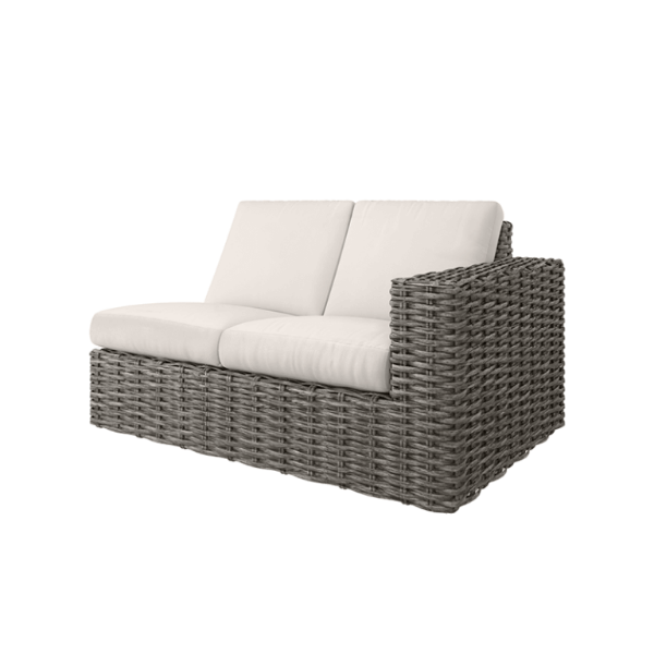 Mia Woven Cushion Left Modular Loveseat in Fog Gray Finish with Cream Cushions for Outdoor Seating