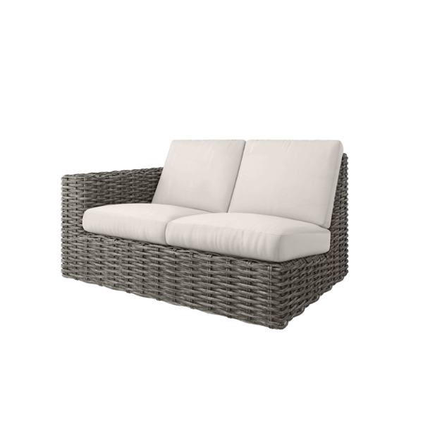 Mia Woven Cushion Right Arm Loveseat Section in Fog Gray Finish with Cream Cushions for Outdoor Lounge Sets