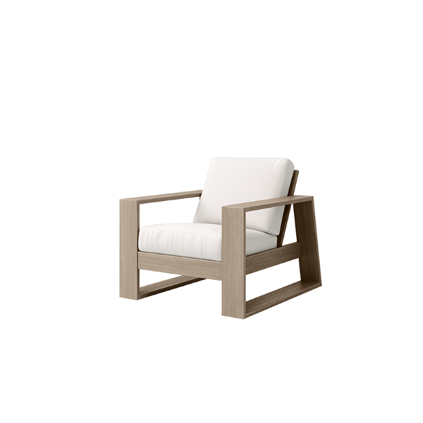 Novara Cushion Deep Seating Patio Club Chair in Flax Finish with White Cushions