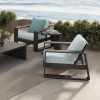 Modern Novara Cushion Comfort Club Chairs on Oceanfront Patio with Blue Accent Cushions